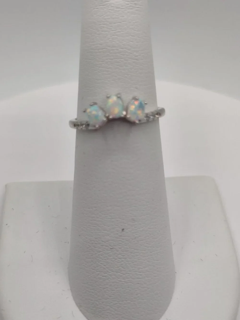 Ring Triple White Opals Size 6 Sterling Silver 925